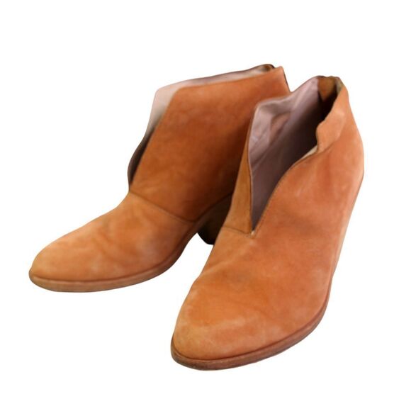 Eileen Fisher TAN BROWN REAL LEATHER SUEDE ZIP BACKSIDE MED HEEL ANKLE BOOTS 8 - Picture 5 of 9